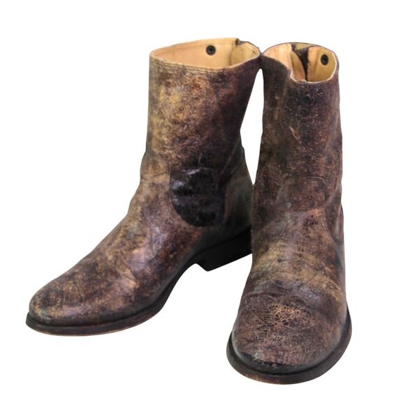 Frye BRONZE BROWN GENUINE LEATHER LOW HEEL ROUND TOE ZIP BACKSIDE BOOTS Sz 9B - Picture 2 of 13